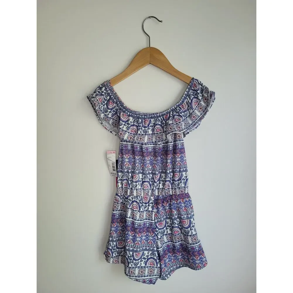 NWT P.S. From Aéropostale Boho Floral Paisley Ruffle Off-Shoulder Romper Shorts